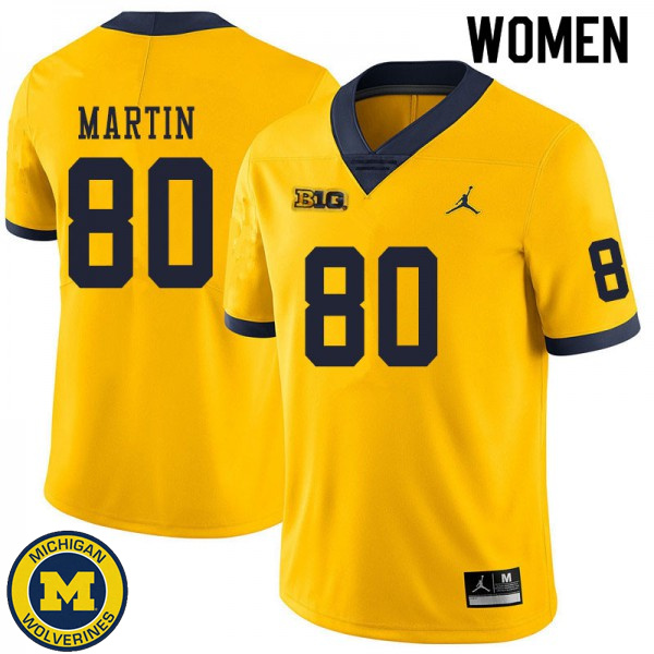 Womens Michigan Wolverines #80 Oliver Martin Yellow Football Jersey